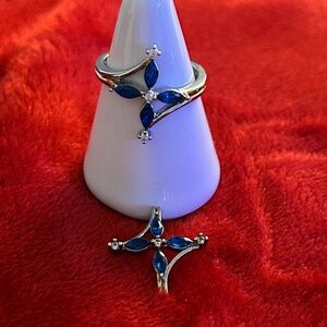 Vintage blue sapphire and faux diamond Jewelry Set